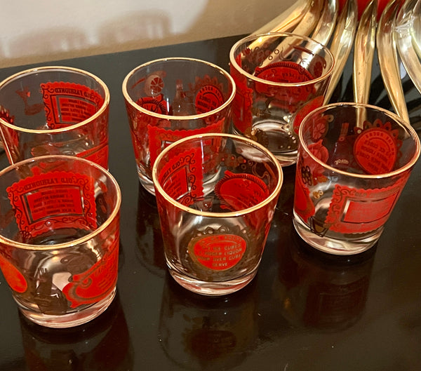 1960’s Red and Gold Lowball Barware, Set of Six -  POSH 