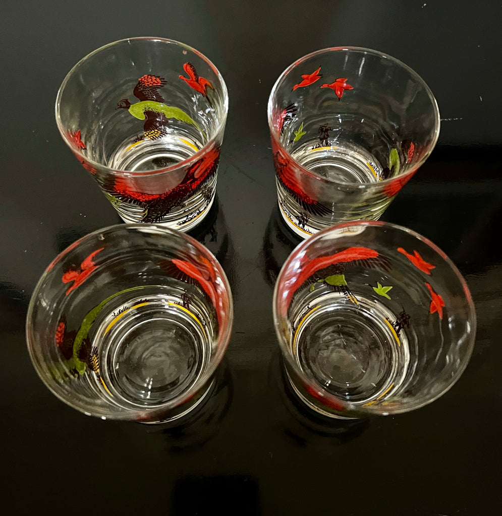 Vintage Pheasant Lowball Glasses, set of 4 -  POSH 