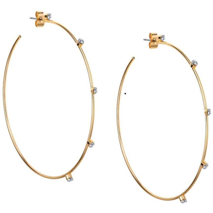 18k Yellow Gold With Swarovski Crystal Hoop Earrings - POSH