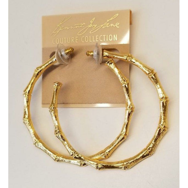 PRE-ORDER KJL Large Satin Gold Bamboo Hoop Earrings - POSH